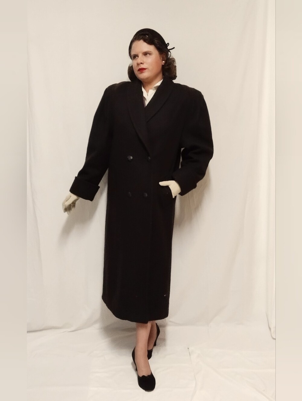 Long Women's Double-Breasted Coat in Dark Brown